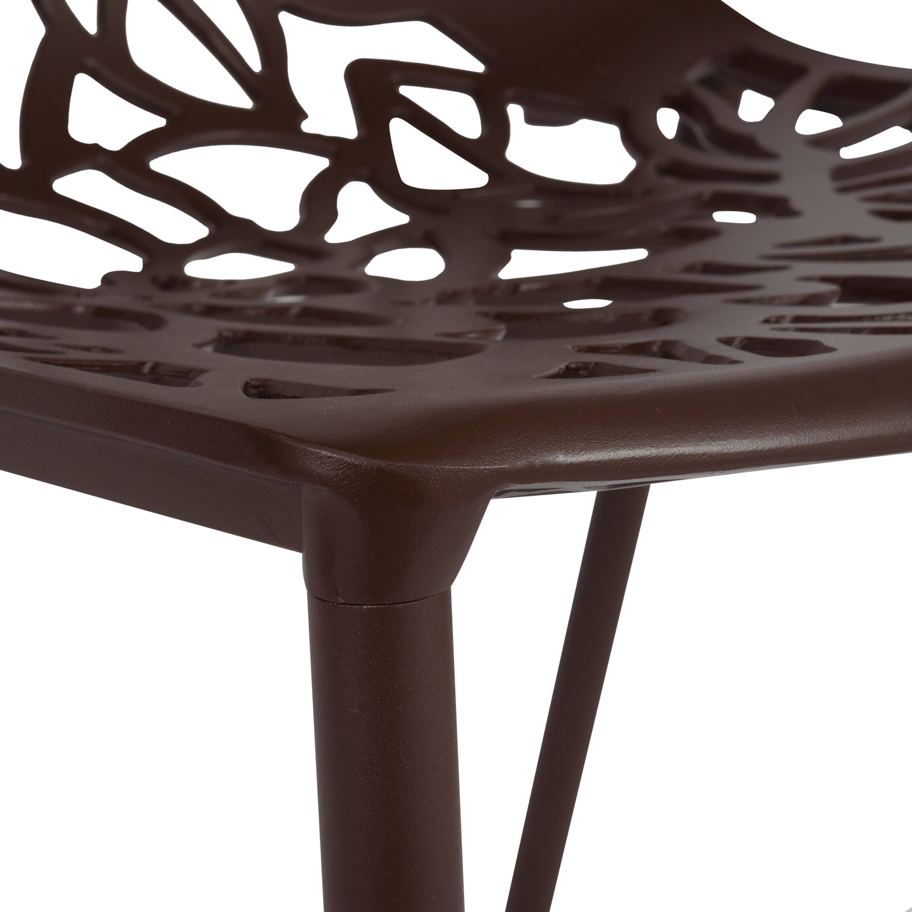 Alt View 7. LeisureMod - Devon (Set of 2) Aluminum Outdoor Dining Chair, UV Resistant & Stackable Floral Design Accent Chair - Fully Assembled - Brown.