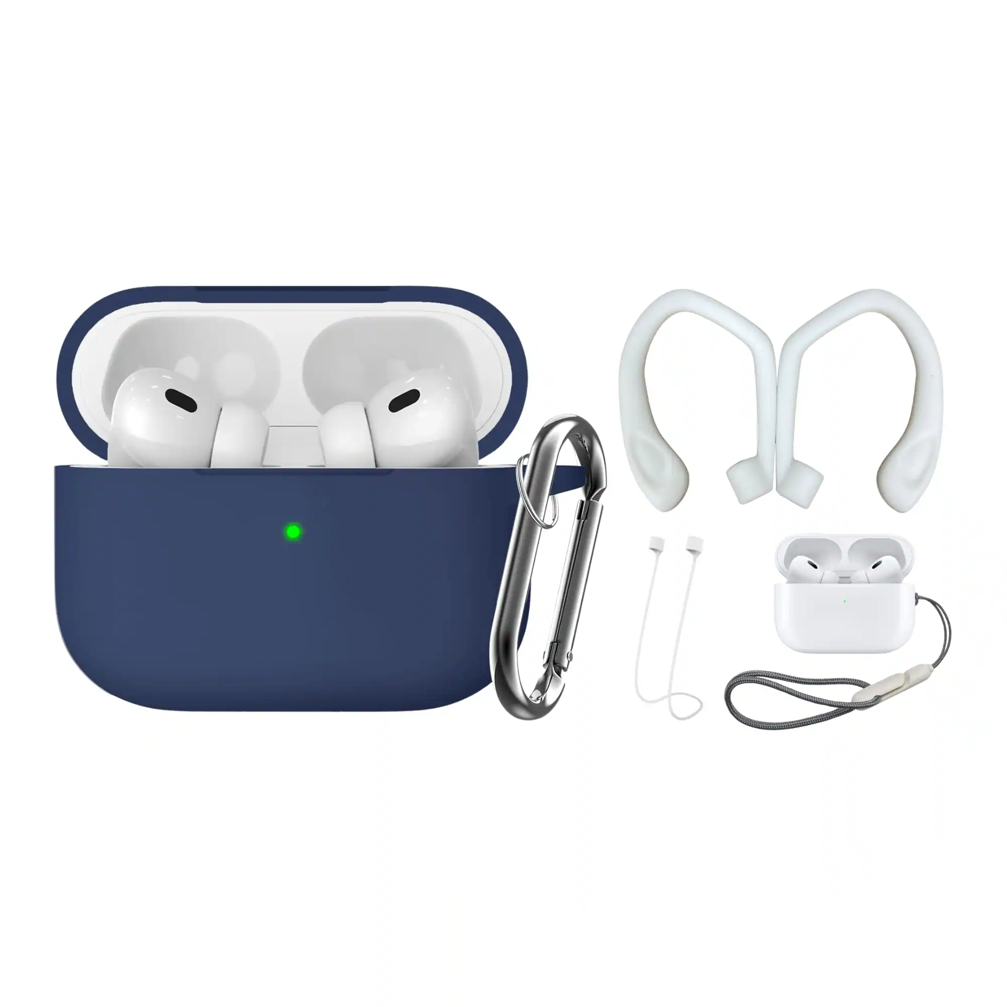 Front. Rainforest Accessories - Silicone Case For Apple Airpods Pro 2nd Generation With Accessories - Blue.