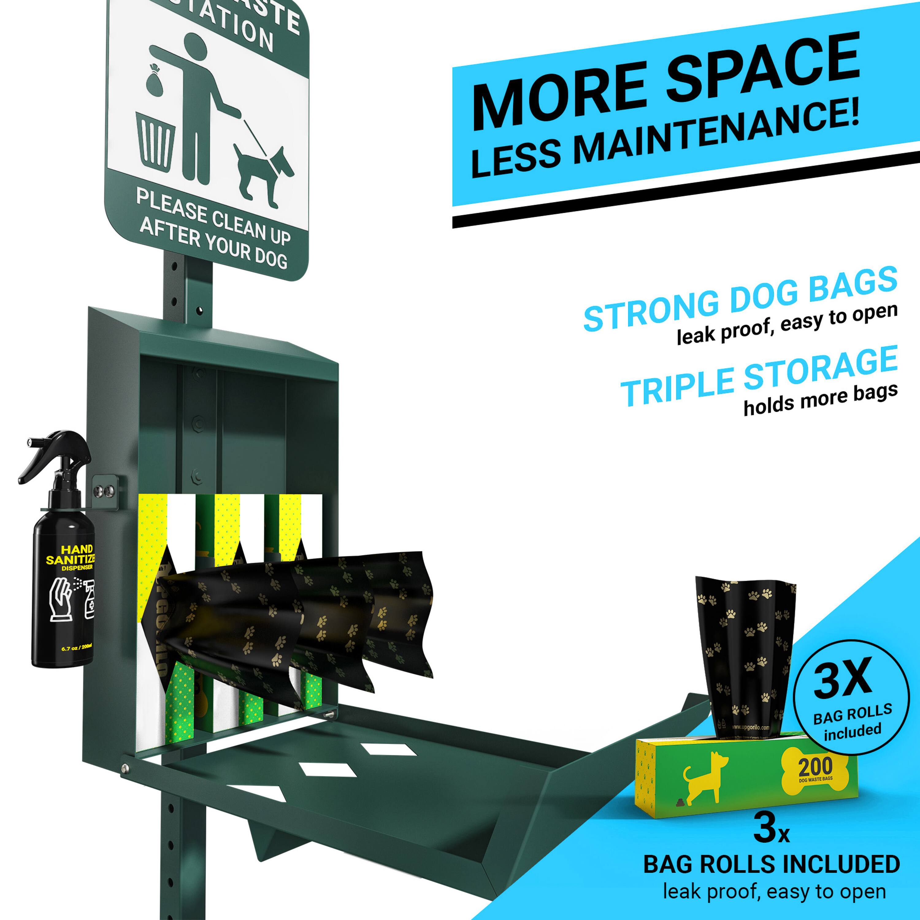 - PLEASE CLEAN UP AFTER YOUR DOG
- MORE SPACE LESS MAINTENANCE!
- STRONG DOG BAGS leak proof, easy to open
- TRIPLE STORAGE holds more bags
- 3X BAG ROLLS INCLUDED leak proof, easy to open