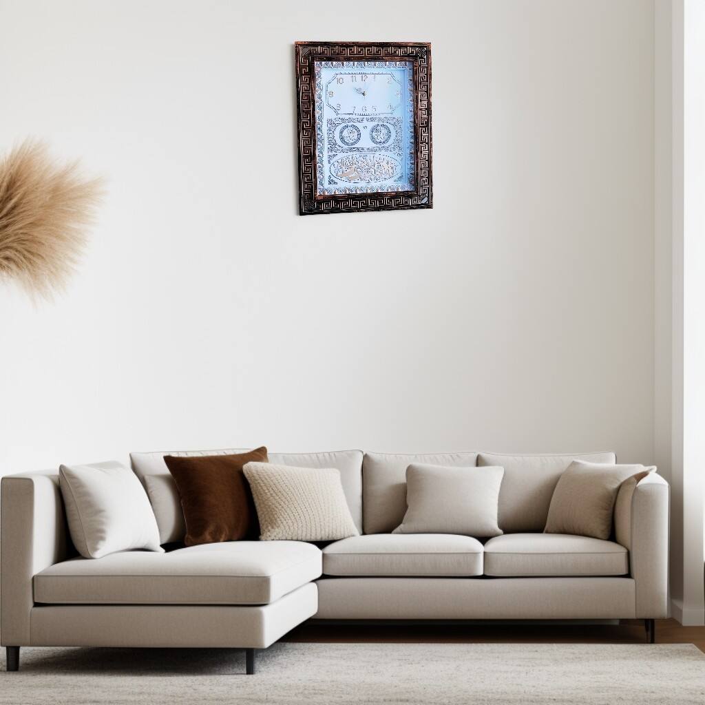 Angle. FC Design - 23"H Brown Ornate Islamic Calligraphy Wall Clock - Unique Gift - Multicolor.