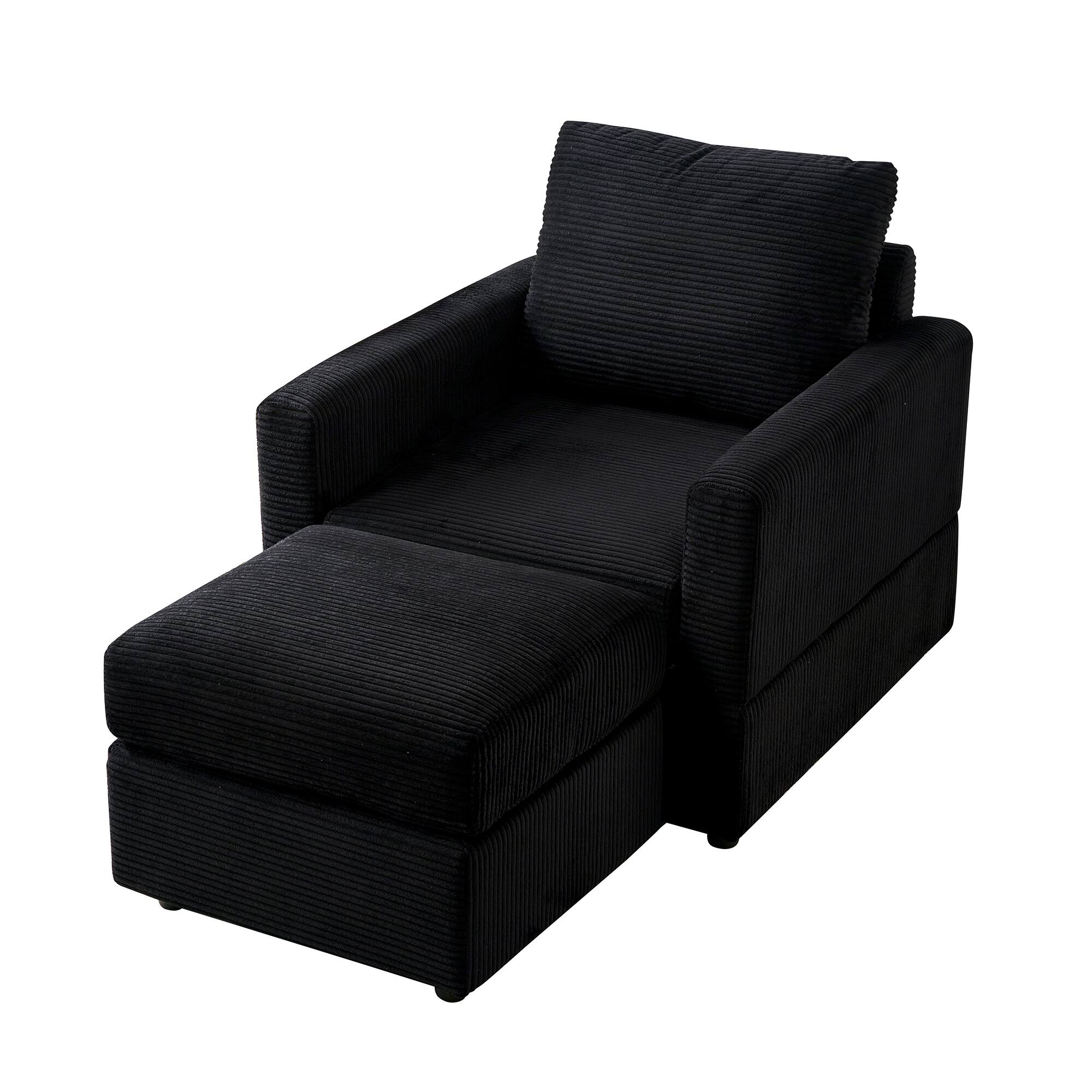 Left. APRILSOUL - Classic Corduroy Chaise Lounge Comfy Sofa Chaise Couch Chair Upholstered Accent Chair with Ottoman for Living Room Black - Black.