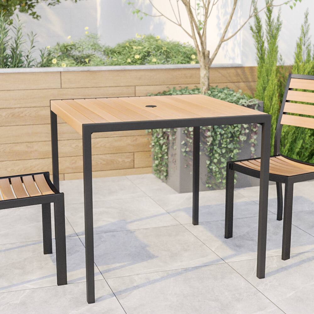 Alt View 1. Emma + Oliver - All-Weather Faux Teak Patio Dining Table with Steel Frame - Seats 4 - Teak.