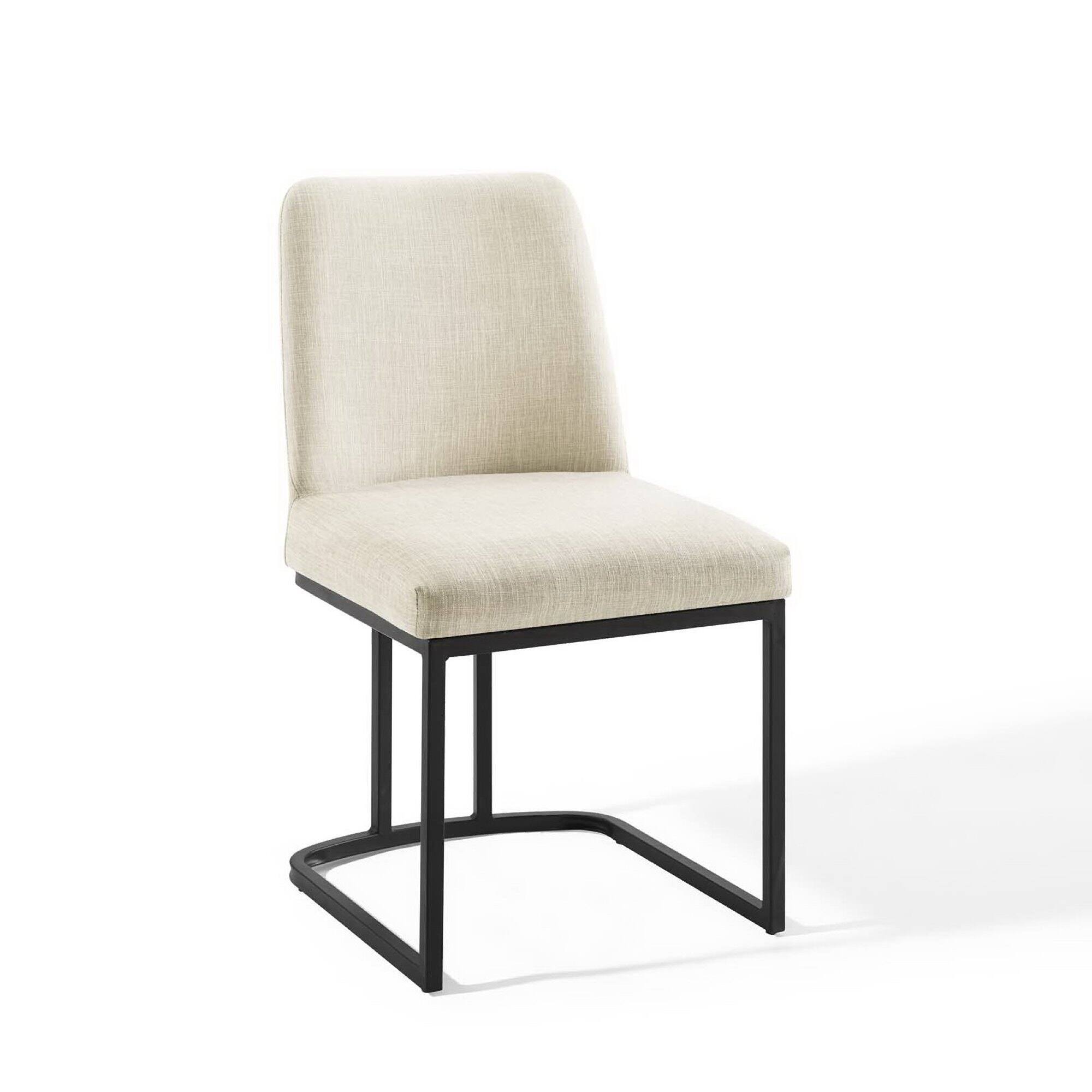 Angle. Modway - Amplify Sled Base Upholstered Fabric Dining Side Chair by Modway - Black Beige.