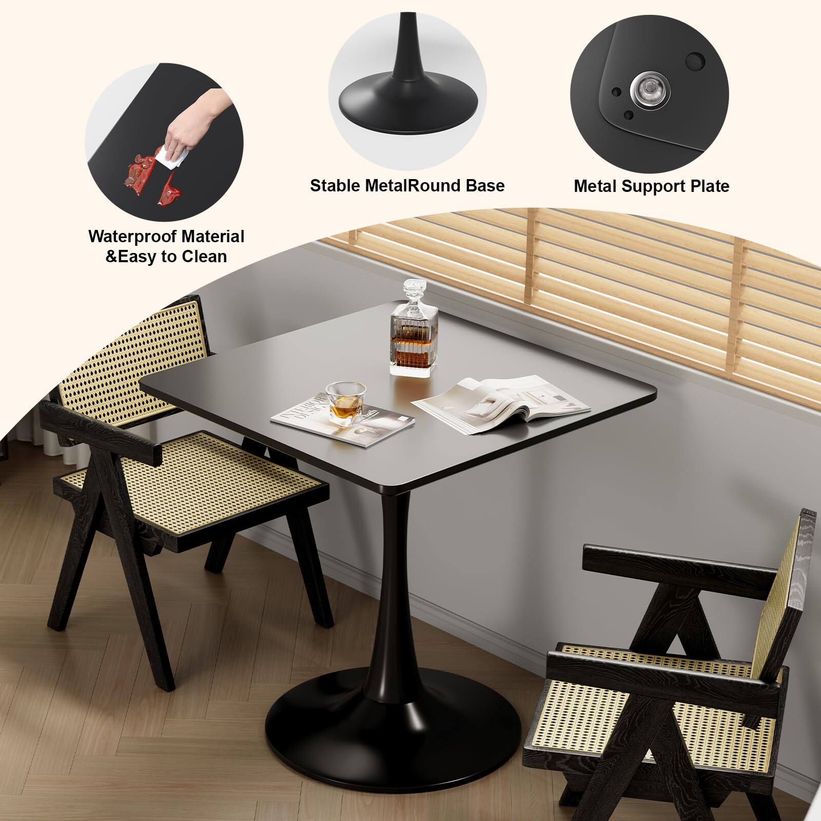 - Waterproof Material & Easy to Clean
- Stable Metal Round Base
- Metal Support Plate