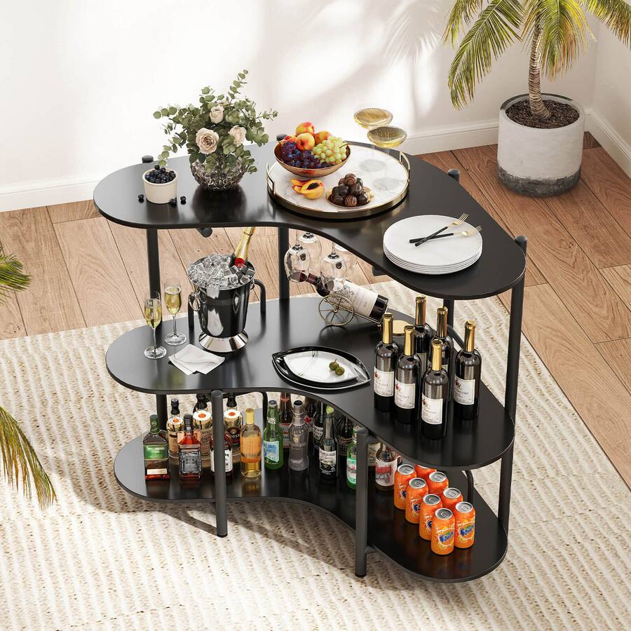 Br Raks Costway 3 Tier Home Bar Unit with Stemware Racks & Storage Shelves with ...