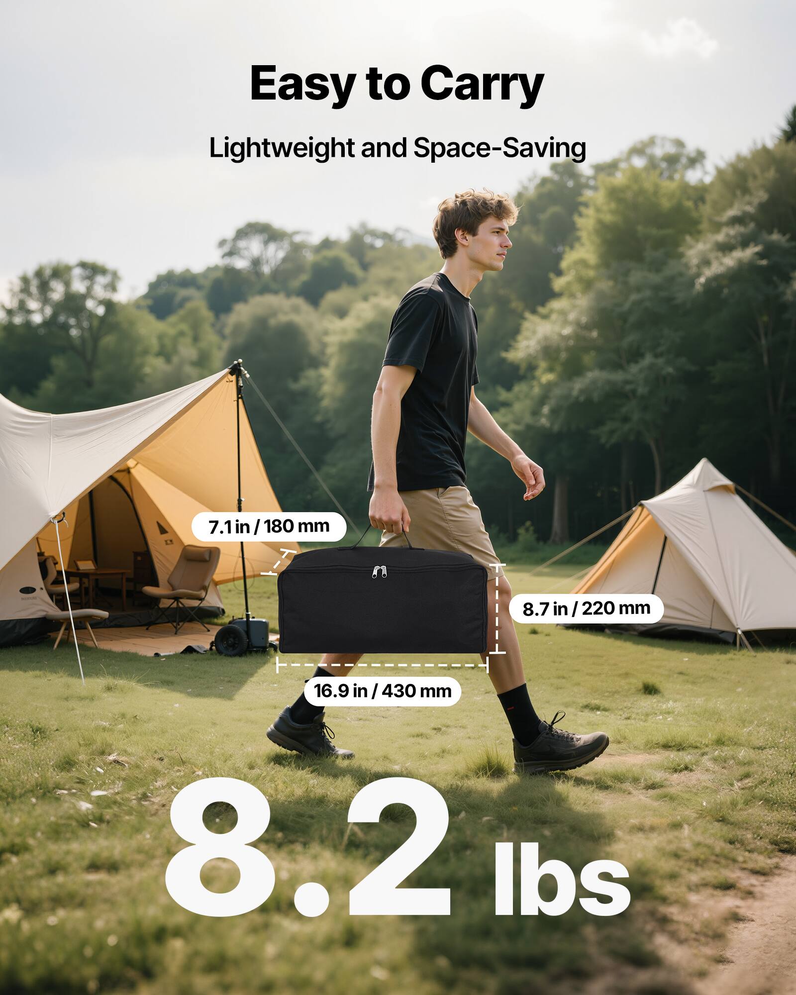 Easy to Carry  
Lightweight and Space-Saving  

7.1 in / 180 mm  
8.7 in / 220 mm  
16.9 in / 430 mm  

8.2 lbs