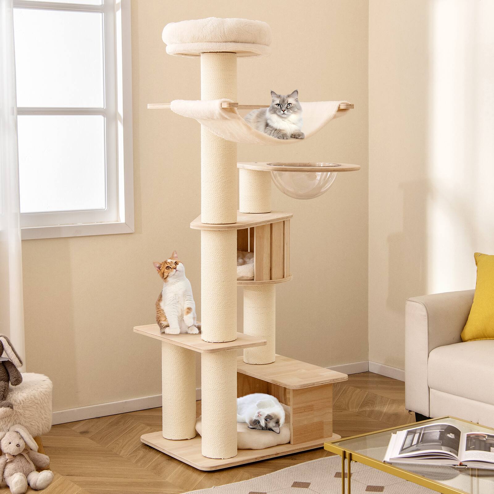 Alt View 1. Gymax - Gymax 69'' Tall Cat Tree Wooden Kitten Tower w/ 2 Condos Cozy Top Perch Space Capsule.