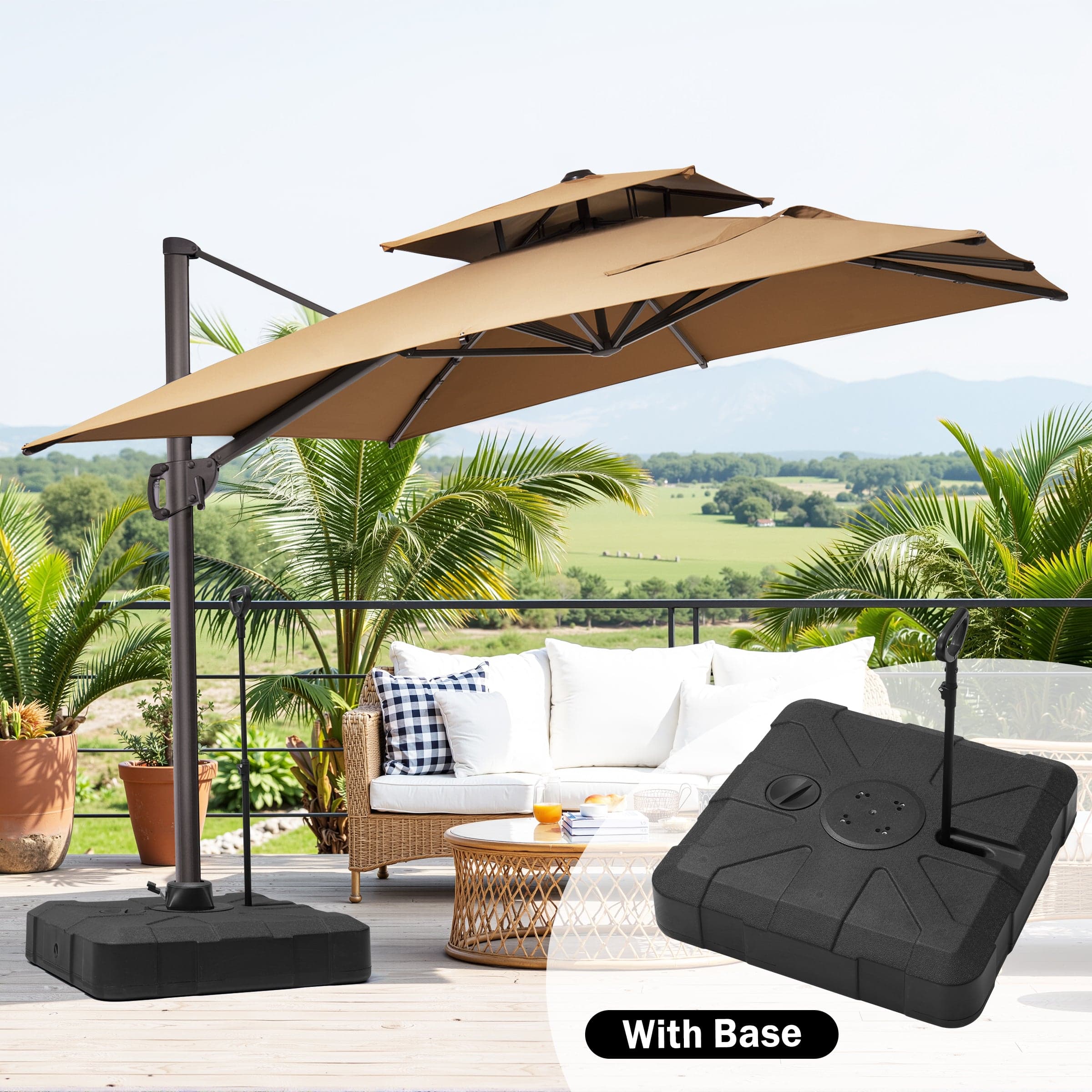 Crestlive Products - 9x11ft Aluminum Double Top Crank Cantilever Patio Umbrella with Base - Brown price history on PriceWatchPro