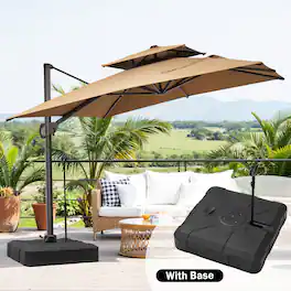 Crestlive Products - 9x11ft Aluminum Double Top Crank Cantilever Patio Umbrella with Base - Brown