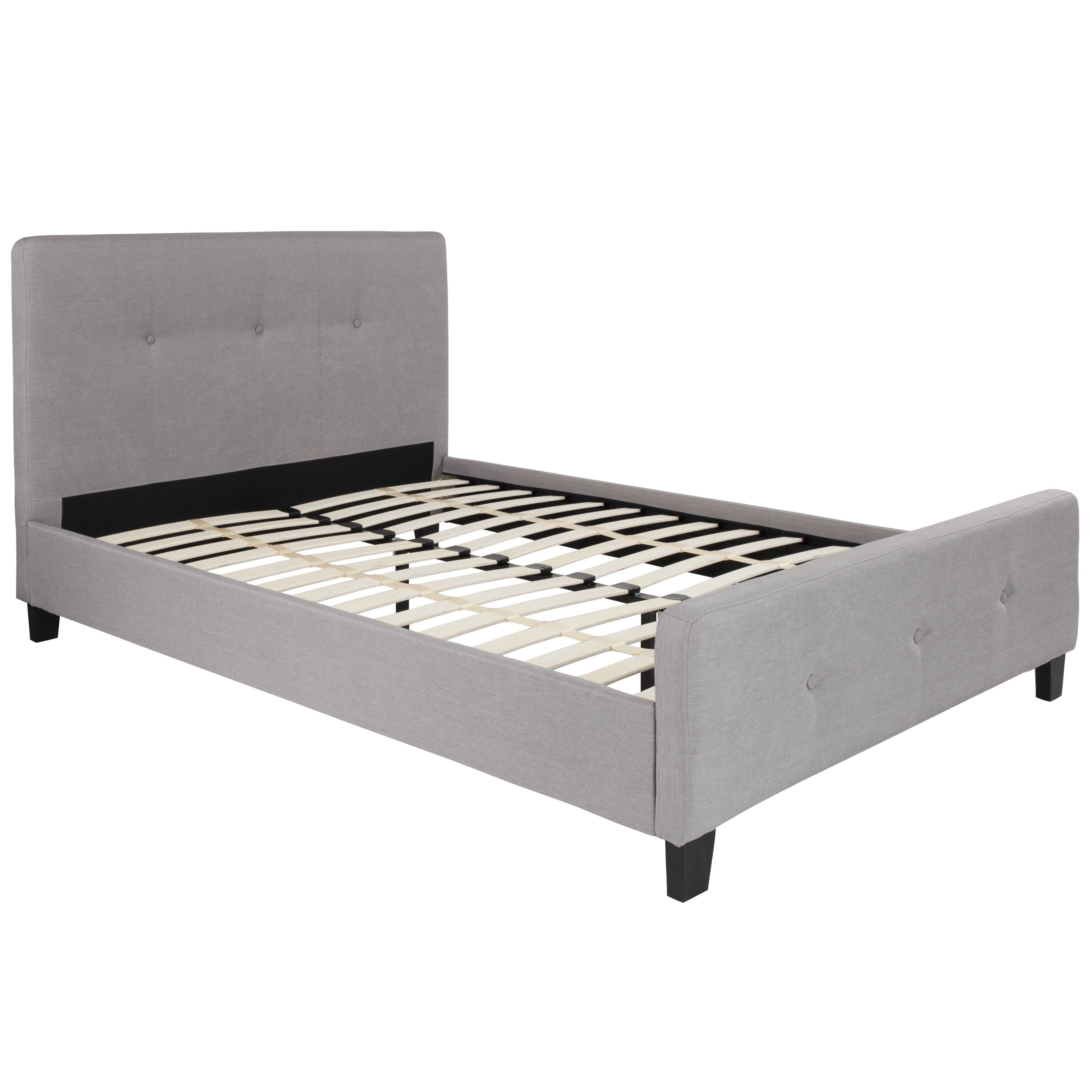 Alt View 1. Emma + Oliver - Button Tufted Upholstered Platform Bed - Light Gray.