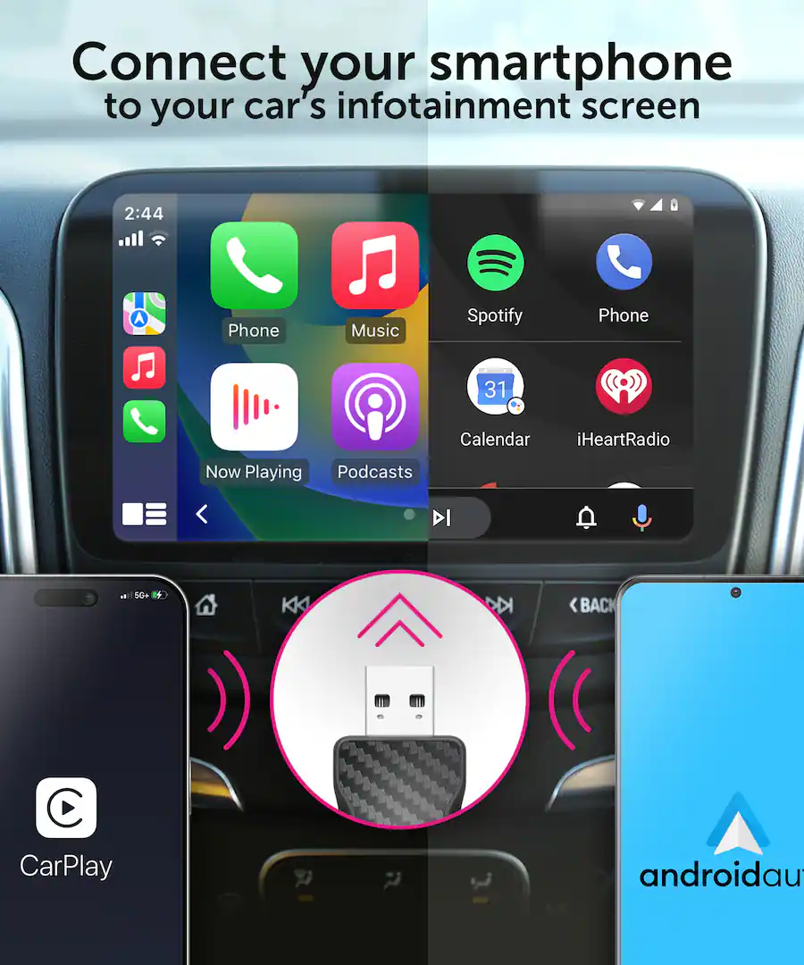 Aluratek Apple CarPlay and Android Auto Combo Wireless Car Adapter