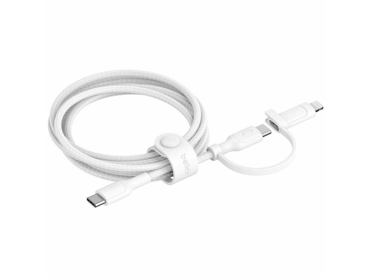 Belkin - 60W 2-in-1 USB-C to USB-C and Lightning Cable - 480 Mbps - Braided - M/M - 5ft/1.5m - White - CAC003fq1.5MWH