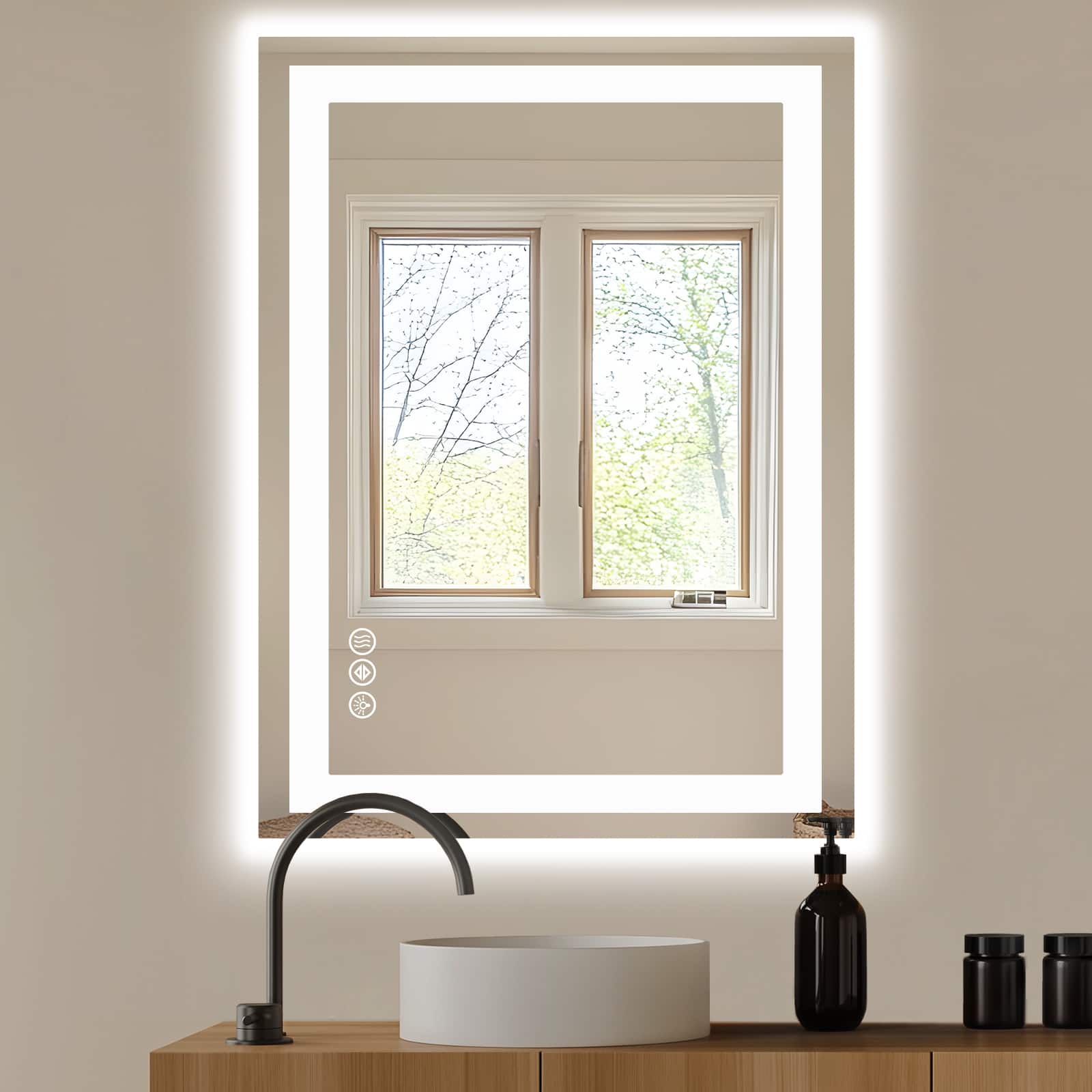 Anysun - 28" x 36" Anti-Fog LED Bathroom Mirror - Dual Light Source & Three Lighting Modes