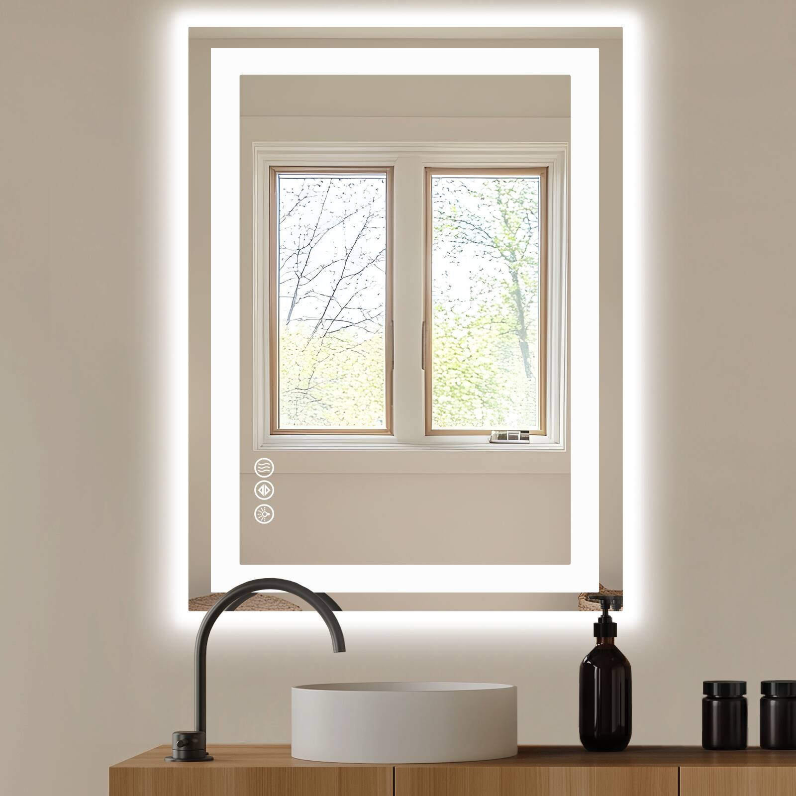 Alt View 1. PexFix - Anti-Fog Bathroom Mirror with Dual Light Sources, 3 Color Temperatures & Dimmable LED - White.
