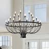 RYHNUYNE - 47.2-Inch Farmhouse Foyer Chandelier Entryway High Ceiling 33-Light Candle Chandelier Light Fixtures for Hallway - Black