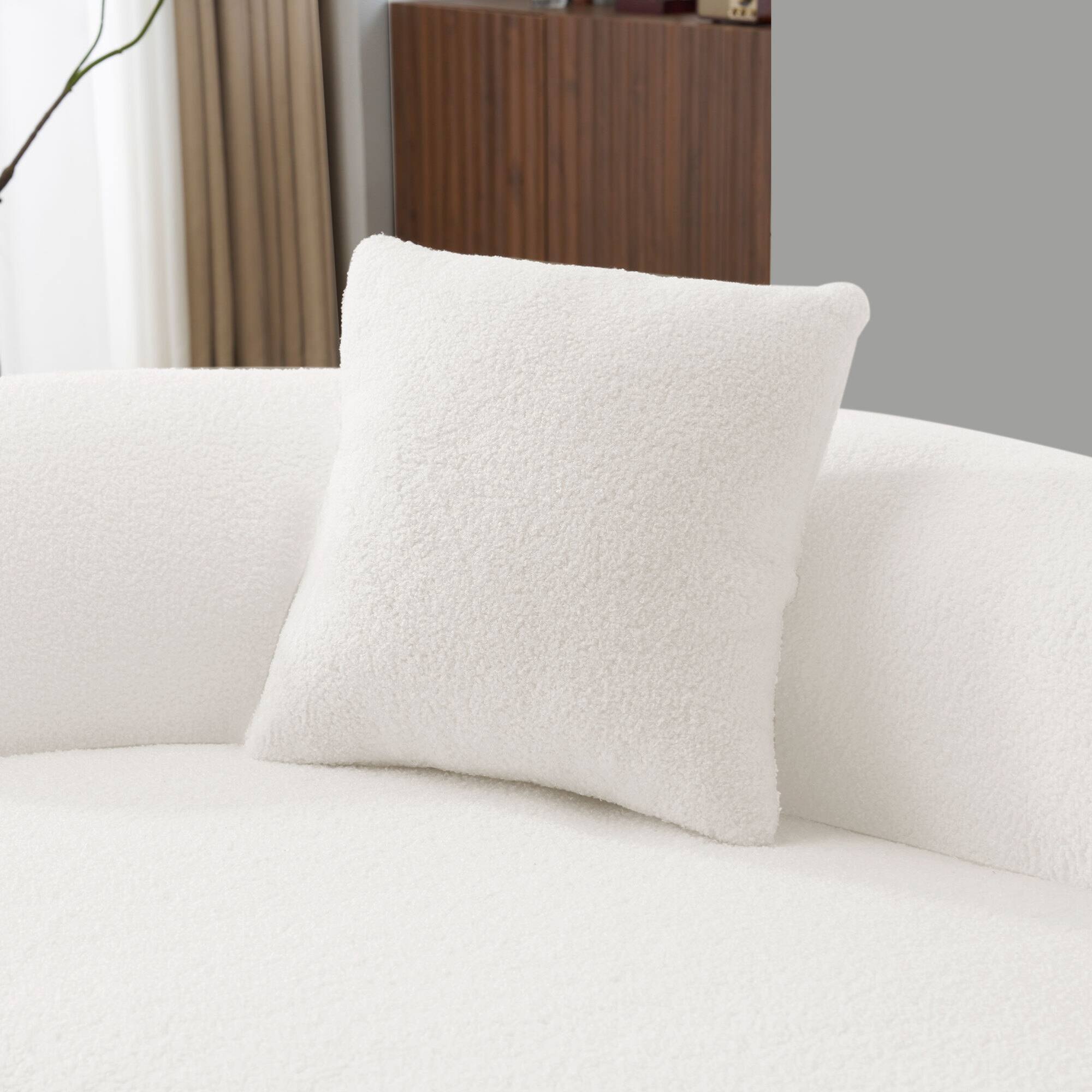 Alt View 7. GOODSILO - Modern Curved Loveseat Sofa with Teddy Velvet Fabric for Small Spaces and Apartments - White.