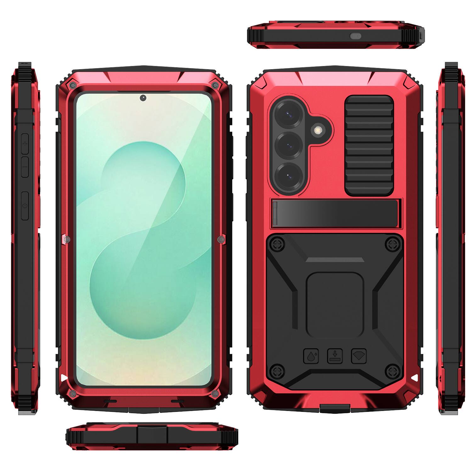 Alt View 4. Dteck - For Samsung Galaxy S26 Case Outdoor Sports Kickstand Rugged Heavy Duty Full Body Cover with Built in Screen Protector - Red.