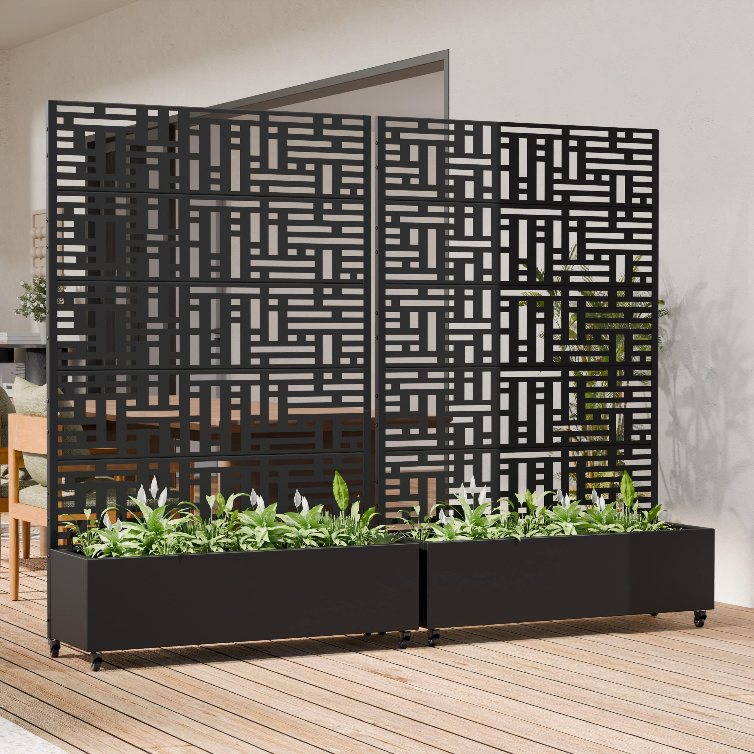 PexFix- 72 in. x 47 in. Metal Planter Box Raised Garden Beds with Trellis and Weels for Patio, 38 Gal Capacity, Set of 2- Black
