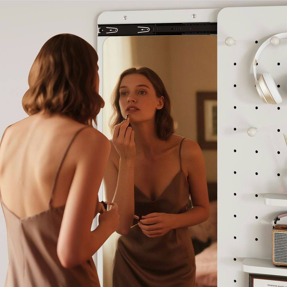 Alt View 4. Kadyn - 47.6"x15.7" Wall-Mounted Full Length Mirror with Shelf & Hook, Practical Decor for Bedroom/Living Room/Entrance, White.