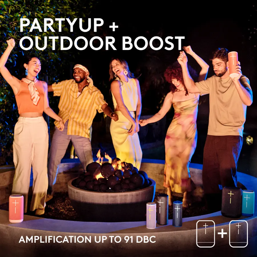 PARTYUP + OUTDOOR BOOST + AMPLIFICATION UP TO 91 DBC