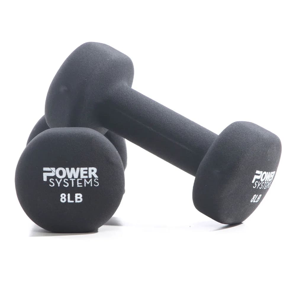 Power Systems - 8 lbs Premium Neoprene Dumbbells Set, Pair of Hand Weights with Non-Slip Grip - Black