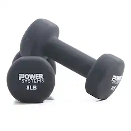 Power Systems - 8 lbs Premium Neoprene Dumbbells Set, Pair of Hand Weights with Non-Slip Grip - Black