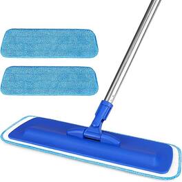 Schertz - 17.5" Microfiber Flat Mop with Steel Handle, 2 Washable Pads, Blue
