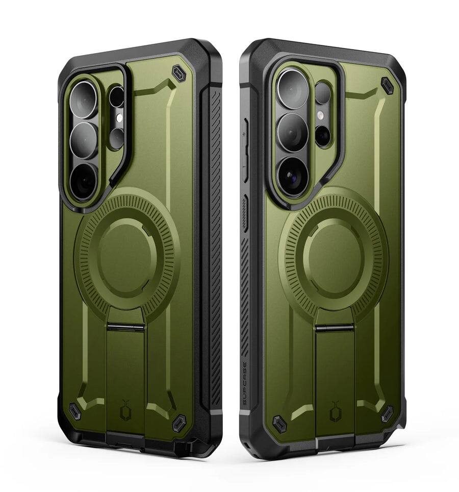 Angle. SUPCASE - Unicorn Beetle Pro Mag MagSafe Case for Samsung Galaxy S26 Ultra – Full-Body Protection with Screen Protector - Dark Green.