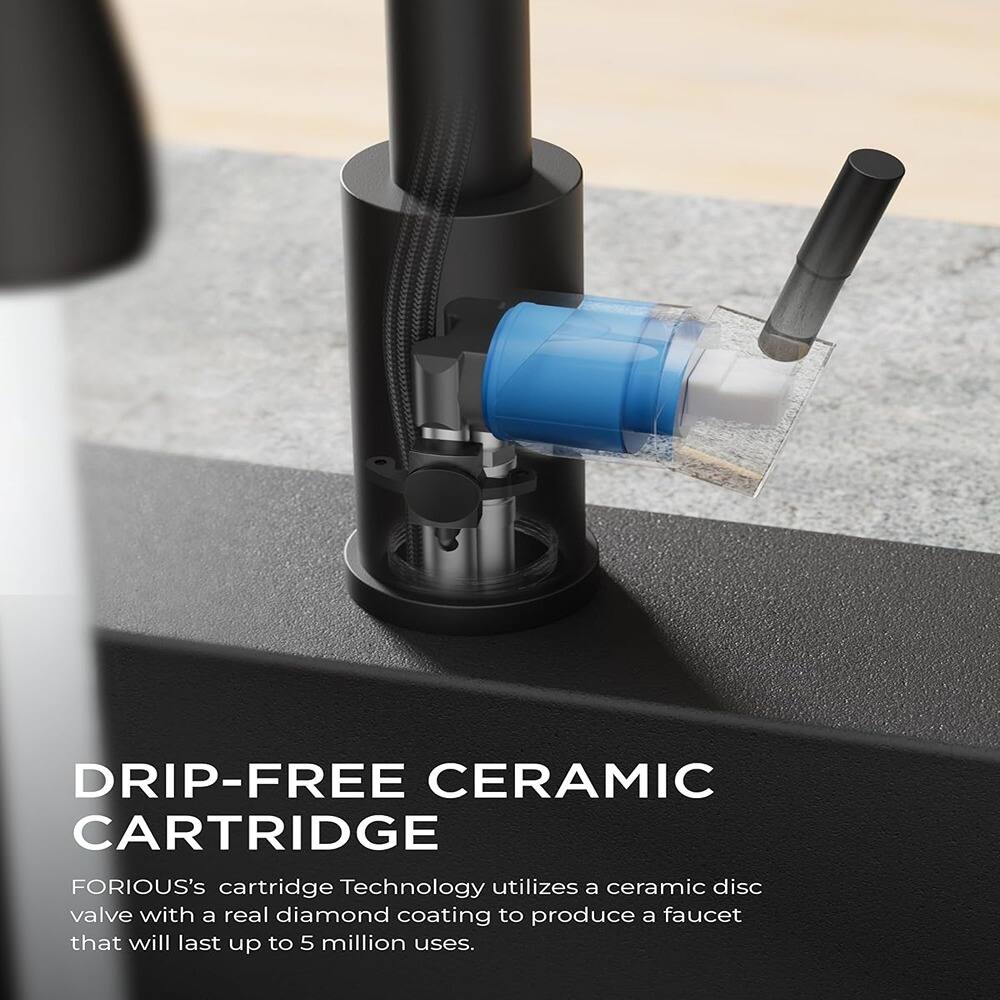 DRIP-FREE CERAMIC CARTRIDGE

FORIOUS's cartridge Technology utilizes a ceramic disc valve with a real diamond coating to produce a faucet that will last up to 5 million uses.