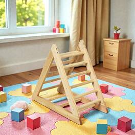 BreeBe - Toddler Activity Triangle Climber with Wooden Step Training Playset - Natural