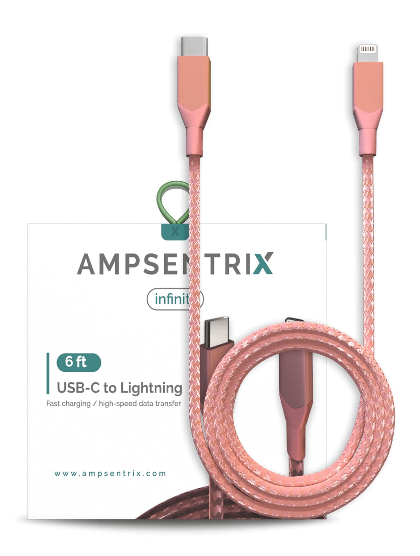 Ampsentrix - 6 ft Non-MFI USB Type C To Lightning Cable (Infinity) - Pink