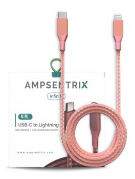 Ampsentrix - 6 ft Non-MFI USB Type C To Lightning Cable (Infinity) - Pink