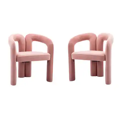 Front. Trinkets Crazed - Modern Barrel Dining Chairs Set of 2, Velvet Fabric Upholstered Kitchen Accent Chairs with Arms/Open Back - Pink.