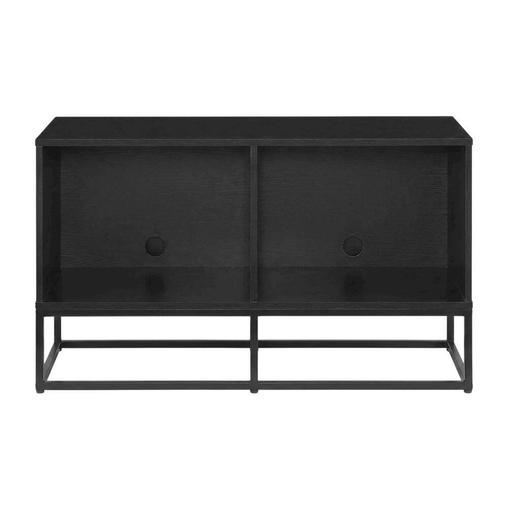 Left. FurniFact - Black Record Player Stand, MDF Steel Industrial Vinyl Console - Black.