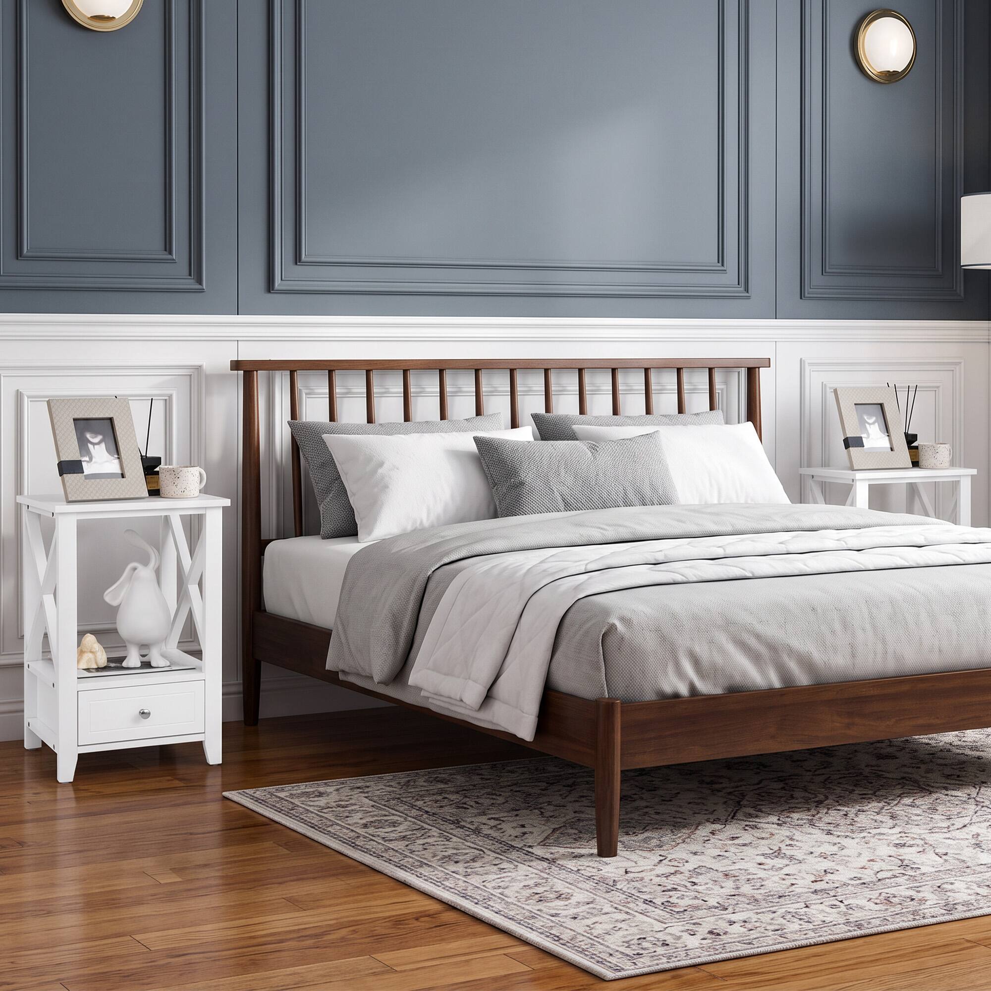 Alt View 3. WELLFOR - 2-Tier 16" x 14" Multifunctional Nightstand with Storage Drawer - White.