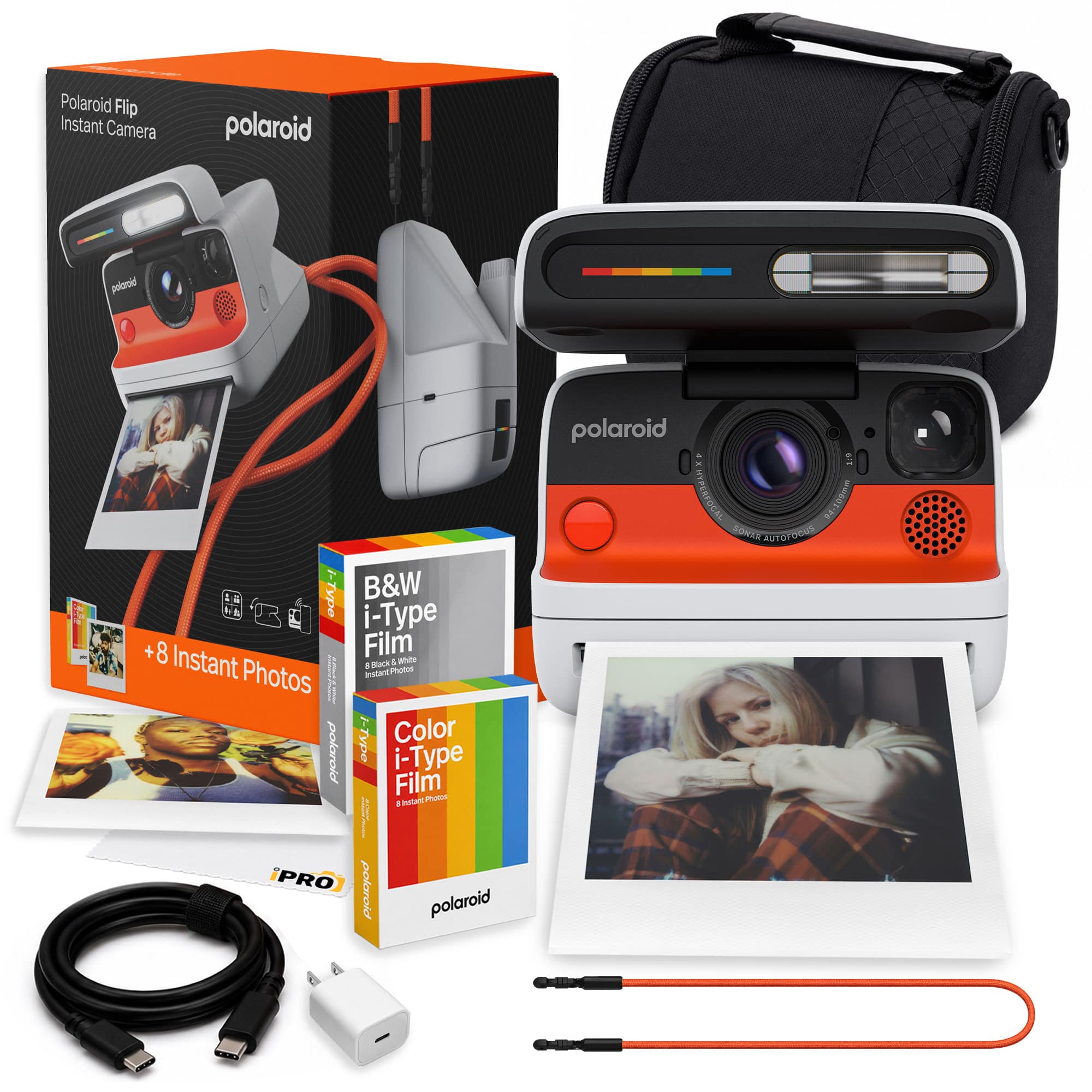 Polaroid - Flip Camera w Color Film Bundle + Black & Film + More - White