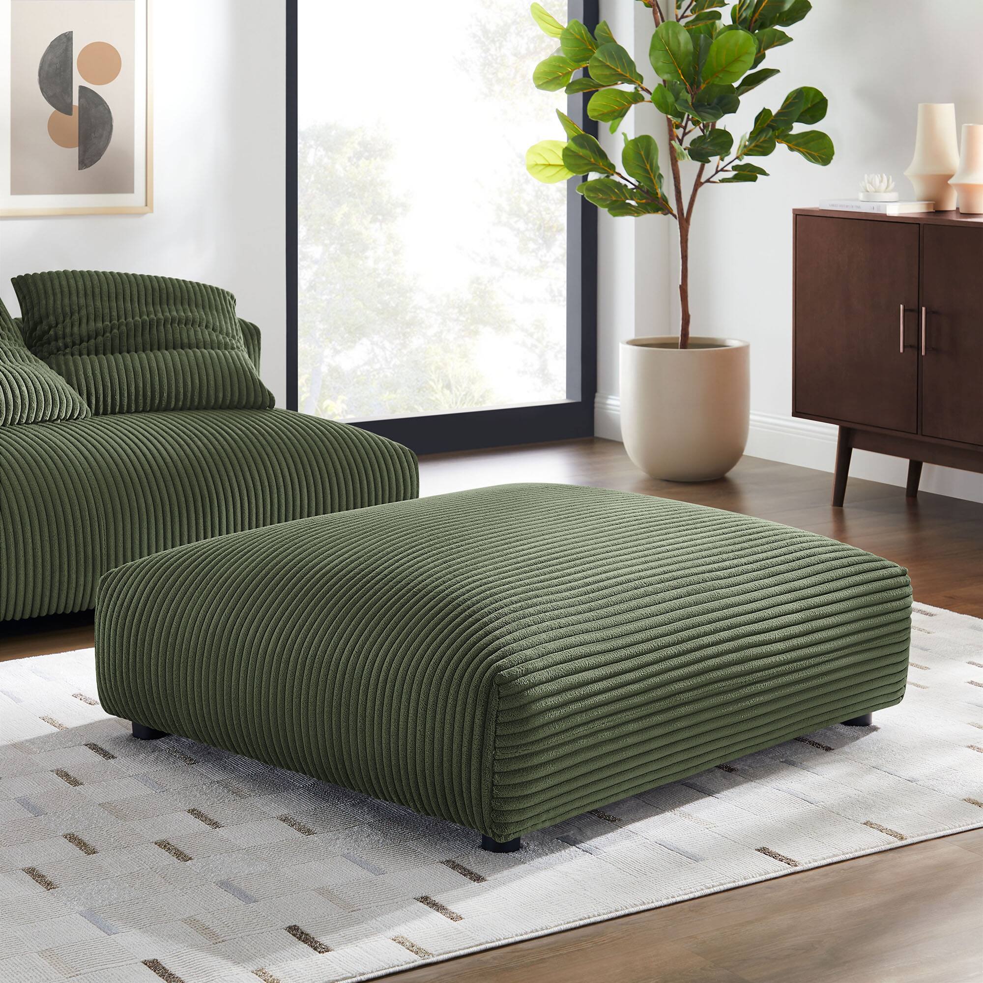Front. Modway - Solace Modular Corduroy Upholstered Ottoman by Modway - Fern.