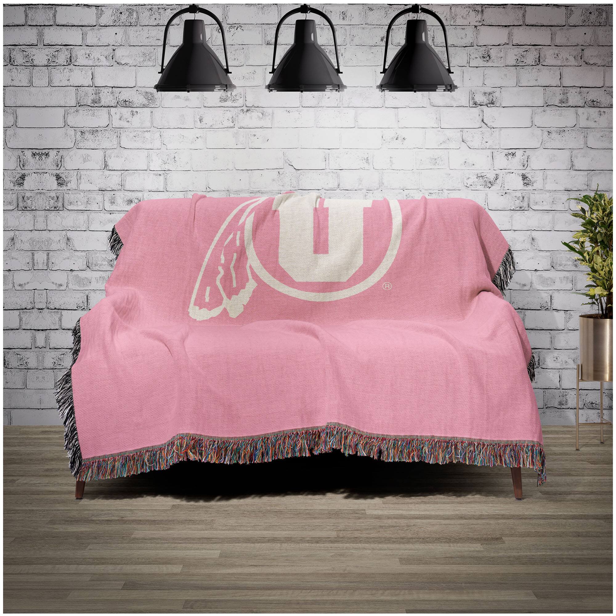 Alt View 1. Chad & Jake - Utah Utes Woven Blanket - Pink.