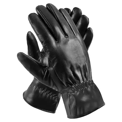 Front. DirectDeals - Unisex Leather Winter Warm Gloves - Black.