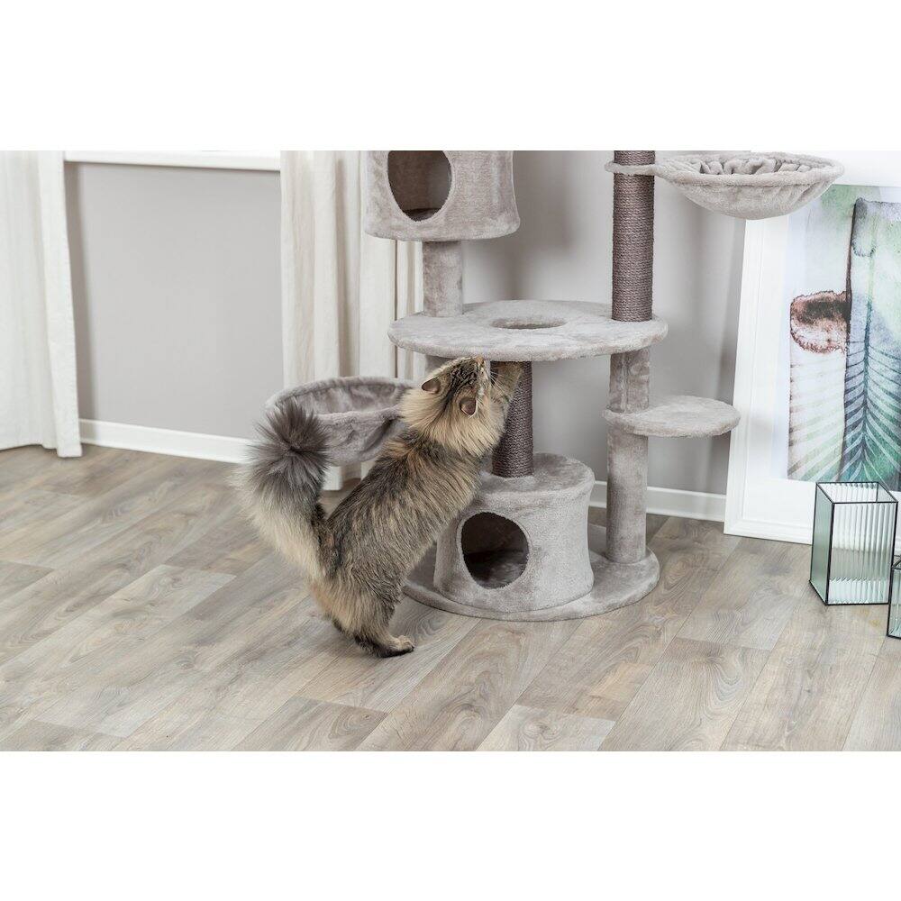Angle. TRIXIE - Anna Plush & Sisal Cat Tree Scratching Posts Condos Hammocks Perches Cat Toy - Gray.