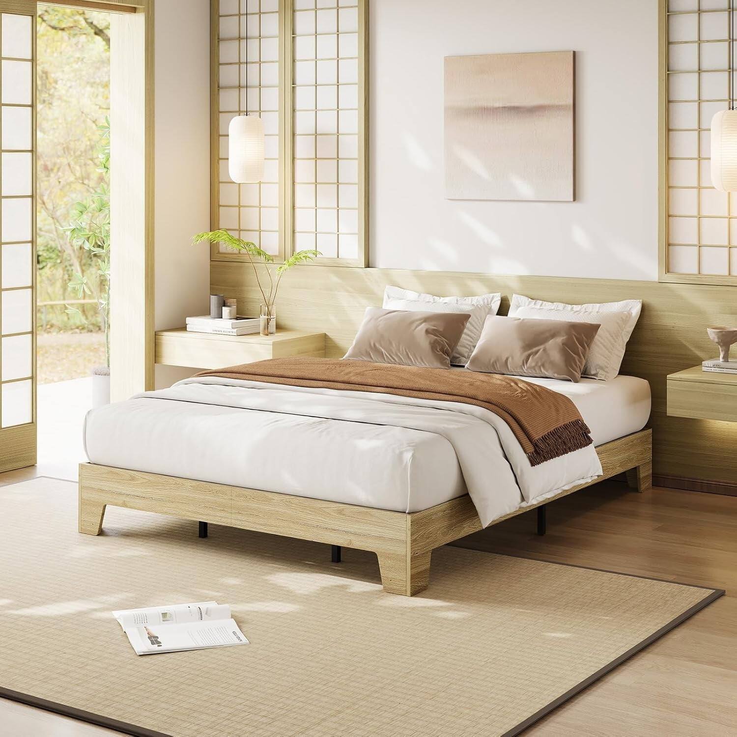 Front. Qeetex - Full Platform Bed Frame with Underbed Storage - 10.24Inch Clearance  Wood and Metal Slat Support  No Headboard  No Box S - As Shown.