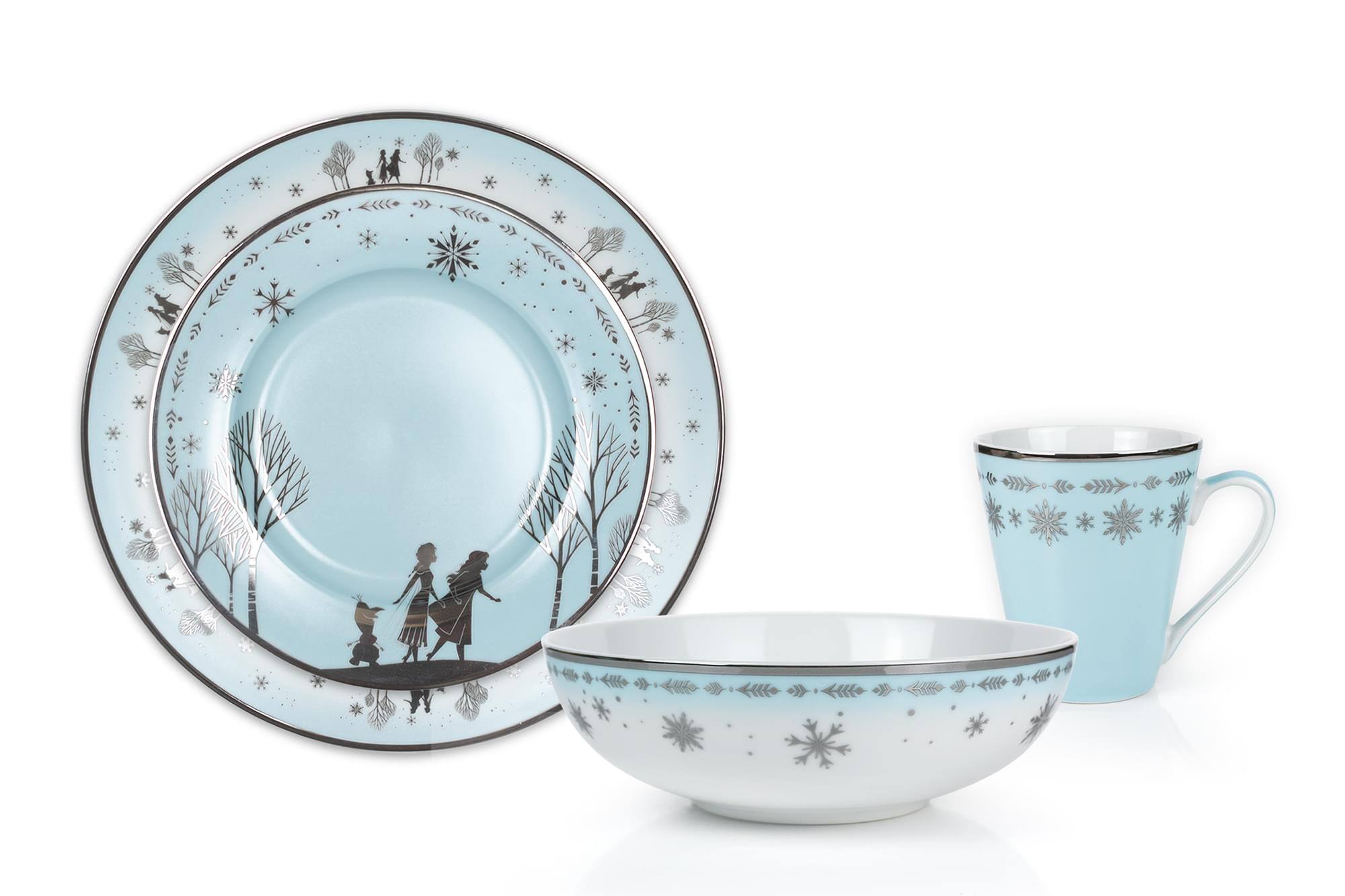 Alt View 1. Ukonic - Disney Frozen 2 Anna & Elsa Ceramic Dining Set Collection | 16-Piece Dinner Set - White.