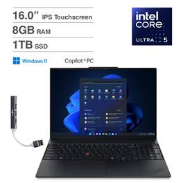 Lenovo - ThinkPad E16 Laptop 16'' Touchscreen (Intel Ultra 5-225U, 8GB DDR5, 1TB SSD, Win 11 Home) w/DKZ USB Hub - Black
