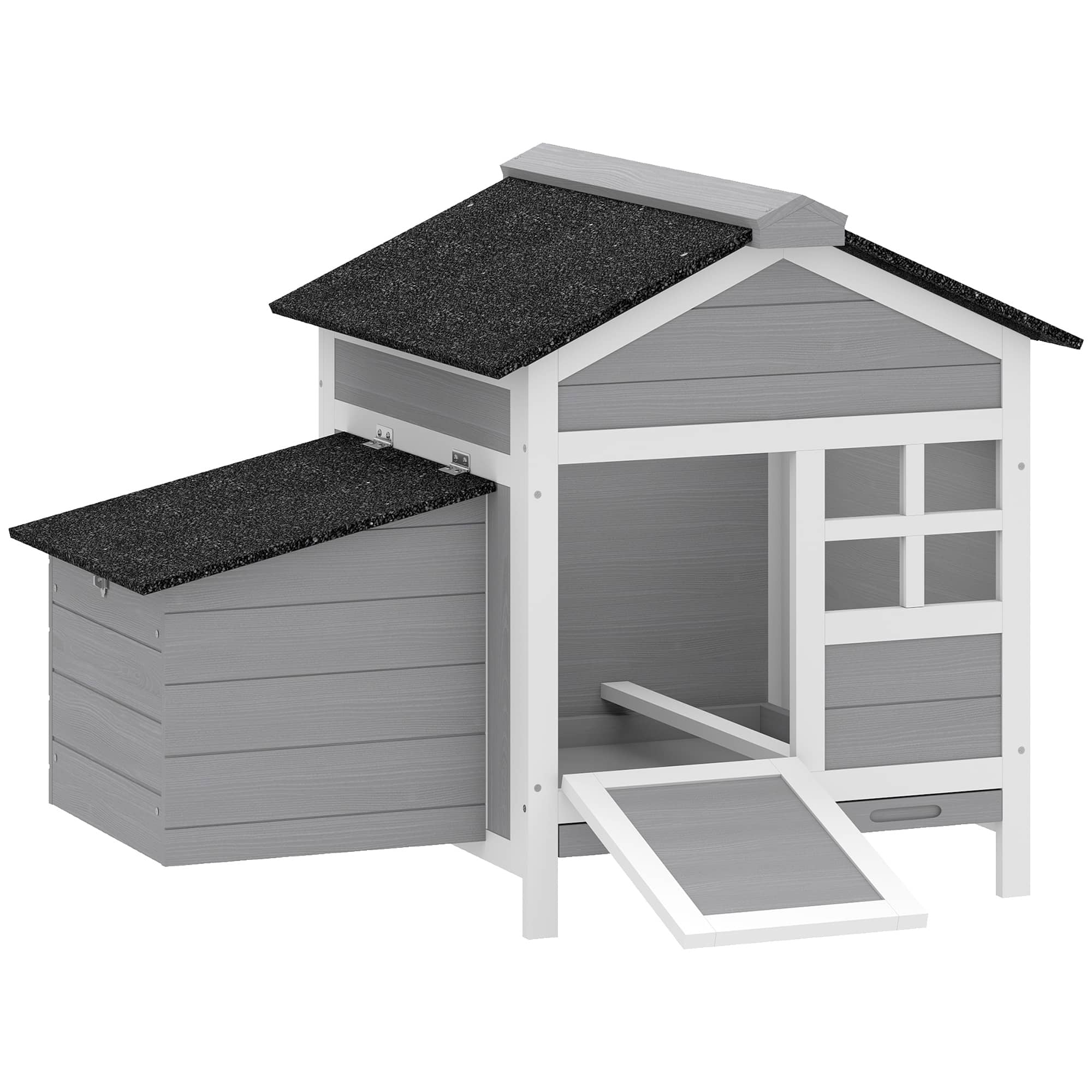 Pawhut - Chicken Coop Outdoor with Nesting Box, Pull-Out Metal Tray, for 1-2 Chickens, Rabbits, Ducks - Gray