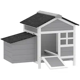 Pawhut - Chicken Coop Outdoor with Nesting Box, Pull-Out Metal Tray, for 1-2 Chickens, Rabbits, Ducks - Gray