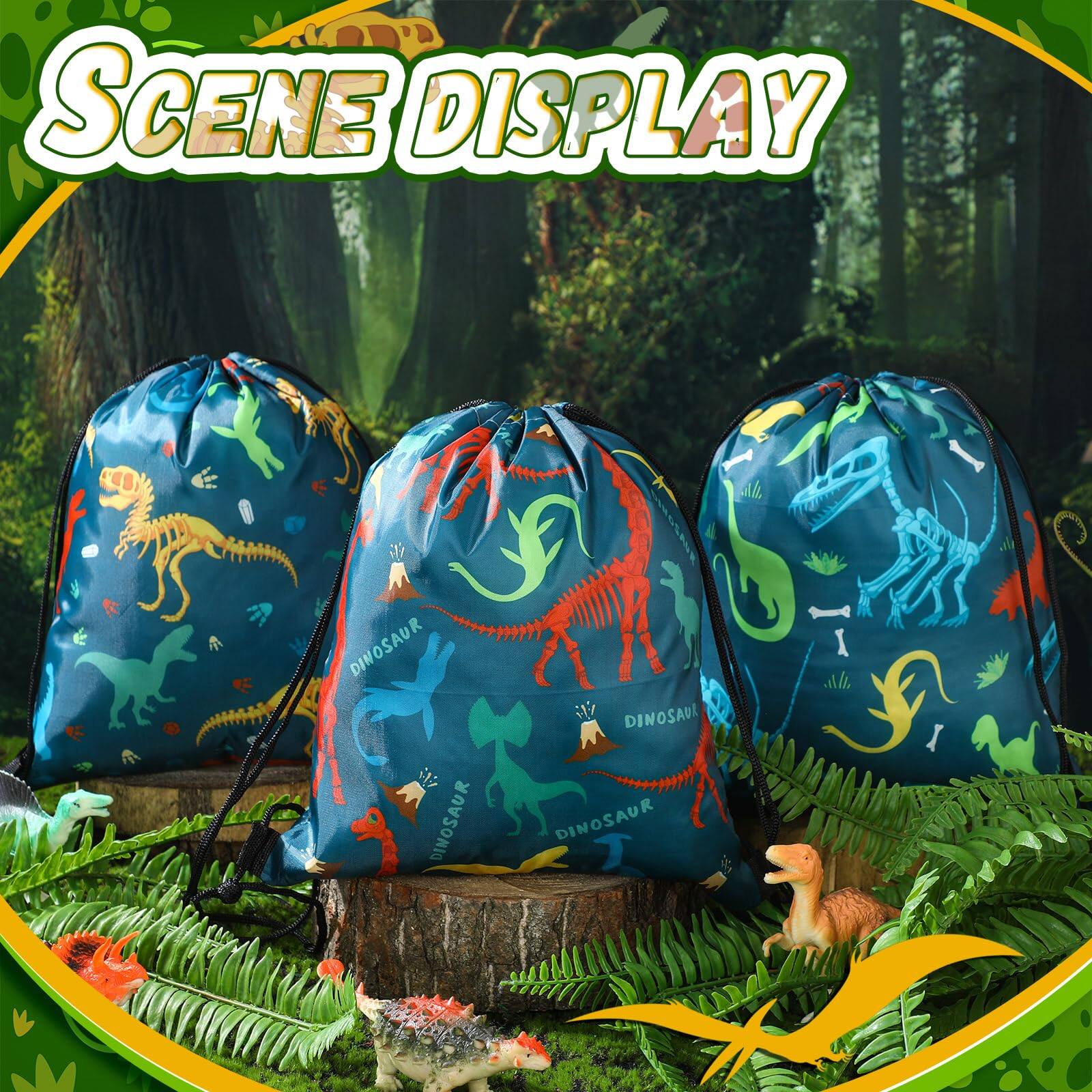 Left. Pacoar Cade - 20 Dinosaur Party Favors Bags Drawstring Gift Bag Supplies Backpack For Birthday Candy(vivid Style) - Cute Style.