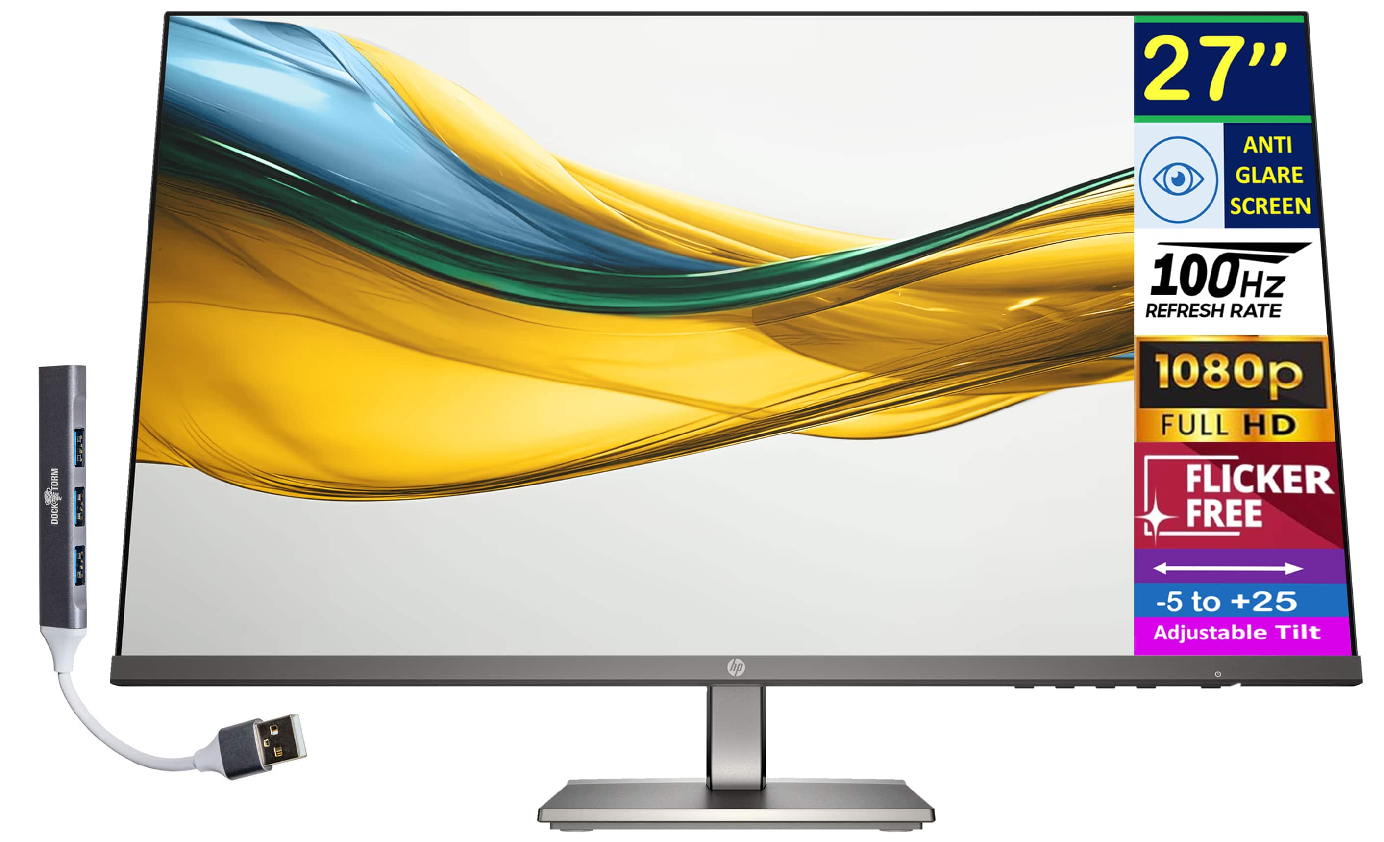 HP - Series 5 527da 27" IPS FHD Monitor, Anti-Glare, Flicker Free, VGA, HDMI & DKZ Hub, (B11W6AT#ABA) - Black/Metal Gray
