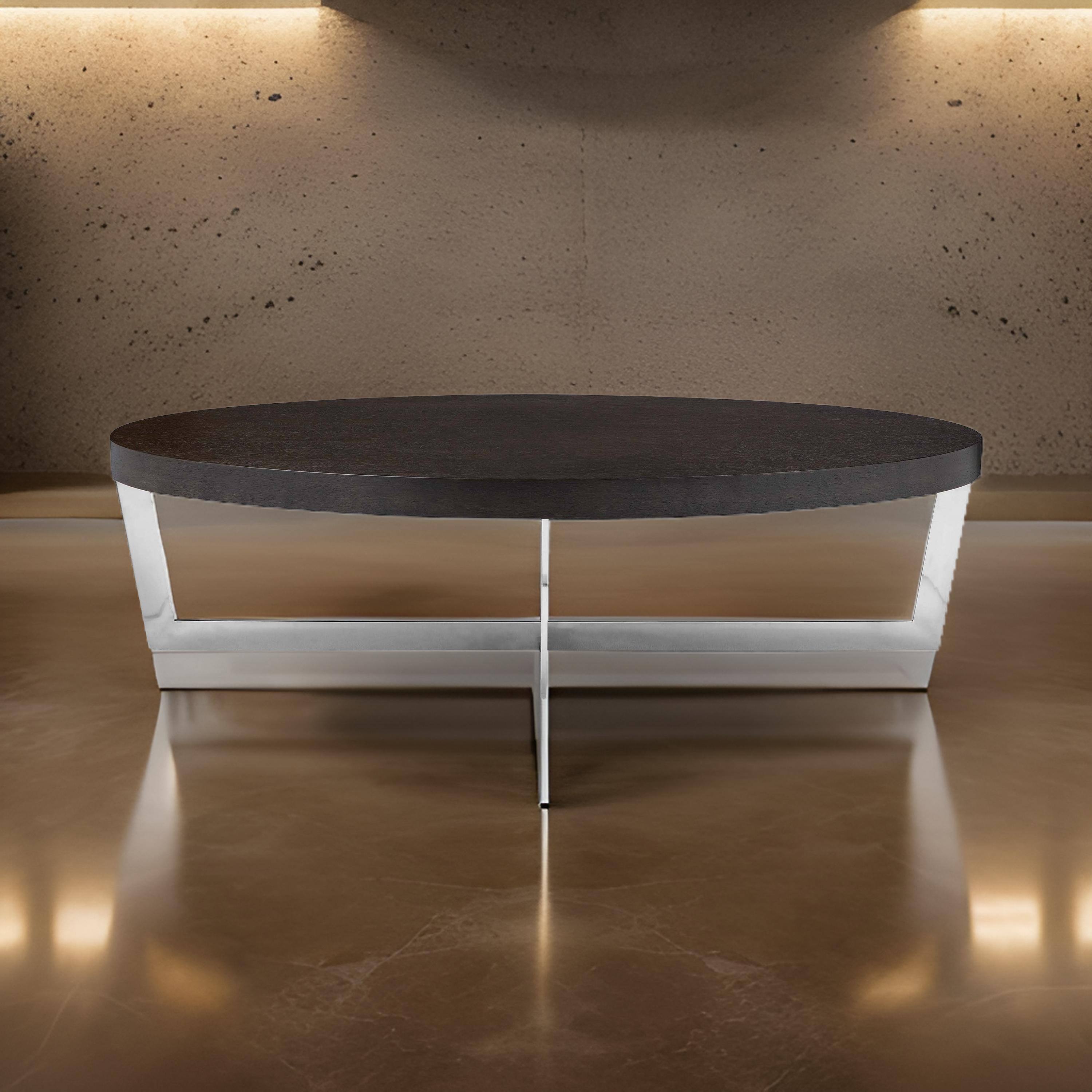 Alt View 2. Manhattan Lane - Tini 55 Inch Coffee Table, Oval Top, Chrome Frame - Espresso Brown, Chrome.