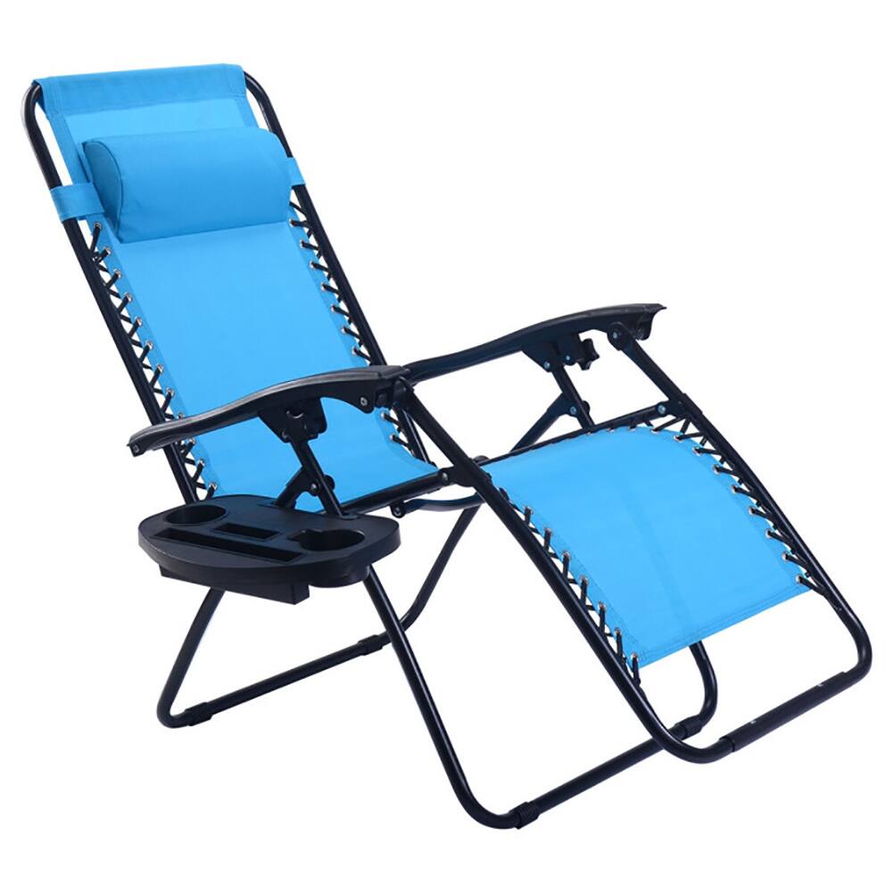 Alt View 2. Pefilos - 2 Pieces Folding Lounge Chair with Zero Gravity-Light Blue, Oversized Padded Zero Gravity Chair, Foldable Patio Recliner - Blue.