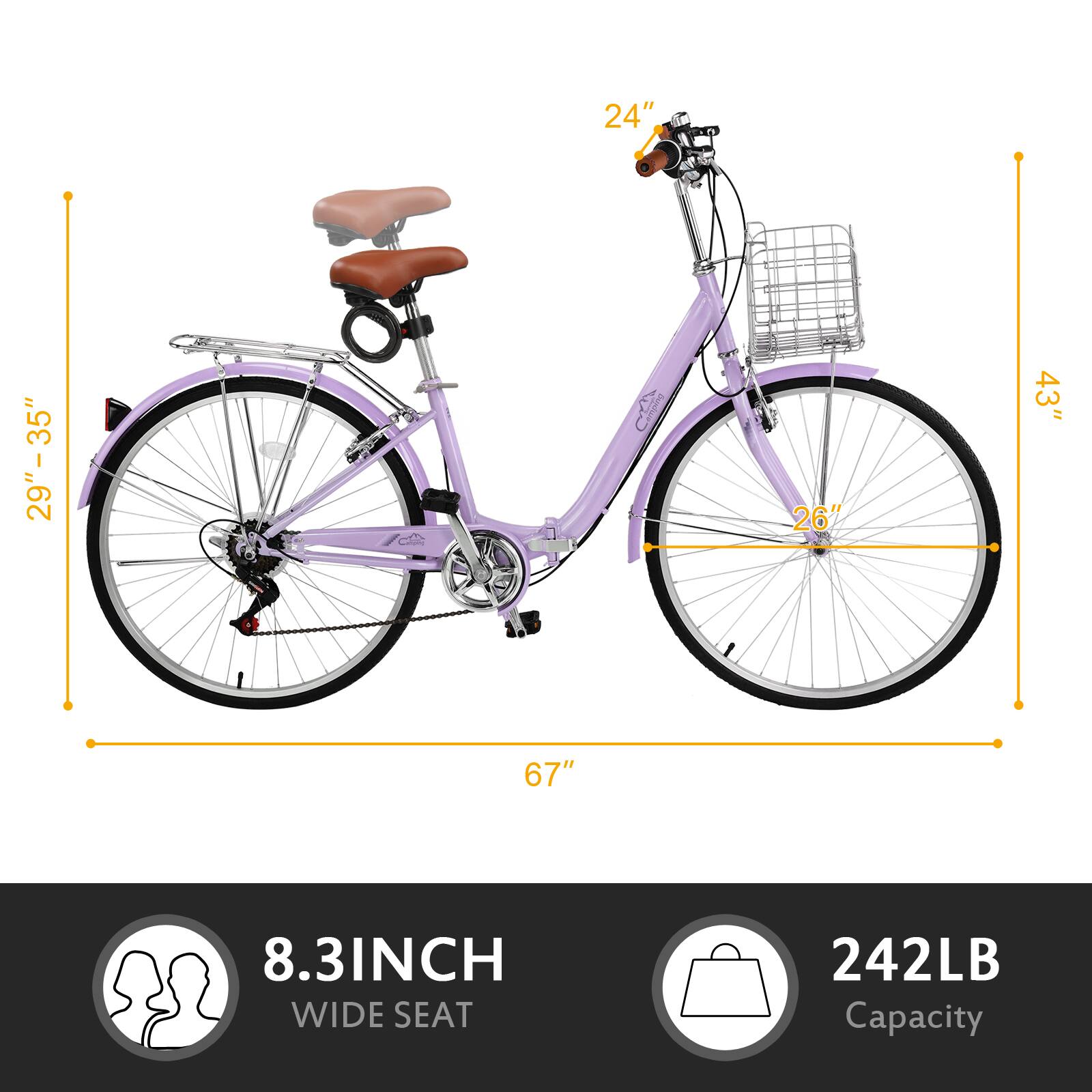 Winado Foldable Cruiser Bike 7 Speed Cruiser Bike 26Inch Women